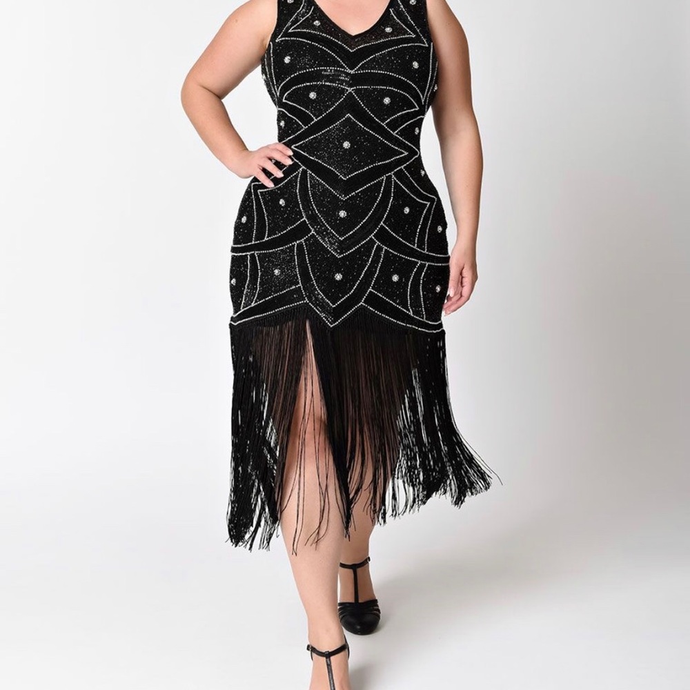 Unique Vintage Sequin Mesh Flapper Dress